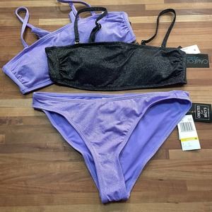 CALIFORNIA WAVES  Jrs Metallic Shine3 piece Bikini set purple/black Medium